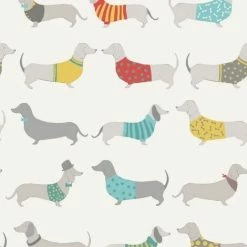 Muriva Catherine Lansfield Silly Sausage Dog Wallpaper (10m X 53cm) (White)