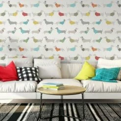 Muriva Catherine Lansfield Silly Sausage Dog Wallpaper (10m X 53cm) (White) -MURIVA SHOP 70357992 3