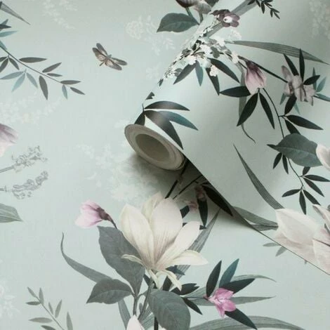 Muriva Lipsy Lotus Wallpaper (One Size) (Duck Egg Blue) 3 Muriva Lipsy Lotus Wallpaper (One Size) (Duck Egg Blue) - Image 3