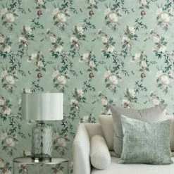 Muriva Lipsy Lotus Wallpaper (One Size) (Duck Egg Blue) 7 Muriva Lipsy Lotus Wallpaper (One Size) (Duck Egg Blue) -MURIVA SHOP 70358354 4