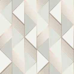 Muriva Lipsy Geometric Wallpaper (10m X 53cm) (Grey/Rose Gold)