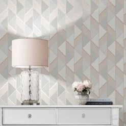 Alternative view of Muriva Lipsy Geometric Wallpaper (10m X 53cm) (Grey/Rose Gold)