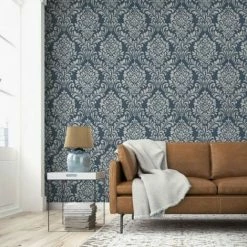 Alternative view of Muriva Eleanor Damask Wallpaper (10m X 53cm) (Blue)