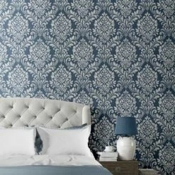 Muriva Eleanor Damask Wallpaper (10m X 53cm) (Blue) -MURIVA SHOP 70395097 3