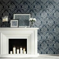 Muriva Eleanor Damask Wallpaper (10m X 53cm) (Blue) -MURIVA SHOP 70395097 4