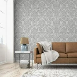 Alternative view of Muriva Darcy James Collection Classic Eleanor Damask Grey 173511 Wallpaper