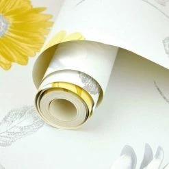 Alternative view of MURIVA Light Grey Rose Gold Pink Flowers Metallic Floral Daisy Smooth Wallpaper 111507