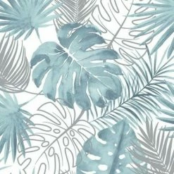 Muriva Tropical Leaves Wallpaper (32.1ft X 21in) (Blue)