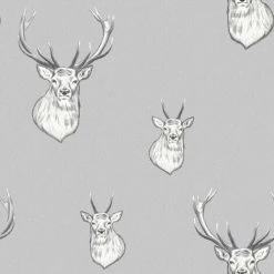 Muriva Catherine Lansfield Stag Head Wallpaper (32.1ft X 21in) (Light Grey)