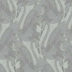 Alternative view of MURIVA Silver Swan Wallpaper Blown Vinyl Embossed Metallic Sheen Glitter Feature Wall