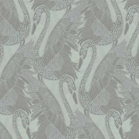 MURIVA Silver Swan Wallpaper Blown Vinyl Embossed Metallic Sheen Glitter Feature Wall 2 MURIVA Silver Swan Wallpaper Blown Vinyl Embossed Metallic Sheen Glitter Feature Wall - Image 2