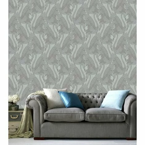 MURIVA Silver Swan Wallpaper Blown Vinyl Embossed Metallic Sheen Glitter Feature Wall 3 MURIVA Silver Swan Wallpaper Blown Vinyl Embossed Metallic Sheen Glitter Feature Wall - Image 3
