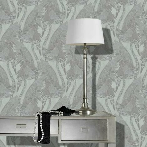 MURIVA Silver Swan Wallpaper Blown Vinyl Embossed Metallic Sheen Glitter Feature Wall 4 MURIVA Silver Swan Wallpaper Blown Vinyl Embossed Metallic Sheen Glitter Feature Wall - Image 4