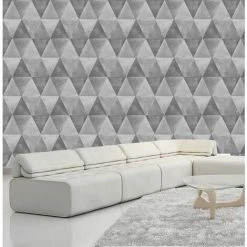 Alternative view of Muriva Caden Silver Geometric Triangle Wallpaper Metallic Distressed Heavyweight
