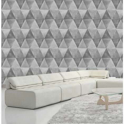 Muriva Caden Silver Geometric Triangle Wallpaper Metallic Distressed Heavyweight 2 Muriva Caden Silver Geometric Triangle Wallpaper Metallic Distressed Heavyweight - Image 2