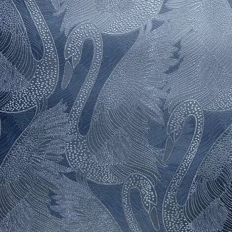 MURIVA Sapphire Swan Wallpaper Blown Vinyl Embossed Metallic Sheen Glitter Feature Wall 2 MURIVA Sapphire Swan Wallpaper Blown Vinyl Embossed Metallic Sheen Glitter Feature Wall - Image 2