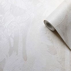 Muriva Odette Swan Wallpaper Pearl Glitter Bird Blown Vinyl Embossed Metallic